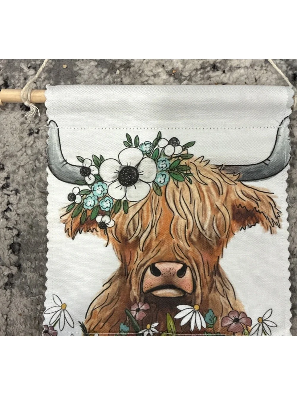 Highland Cow Canvas Wall Banners - Set of 2, Tan & White Accents
